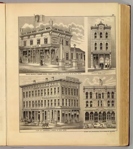 Bloque de cantera: Pacific Marble & Granite Works, Thomas Bower, propr. (with) View of Ingersoll Block ... (w