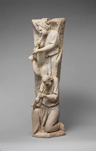 Surface detail: Pilaster of Angels Sounding Trumpets from the Parapet of a Pulpit MET DP169512
