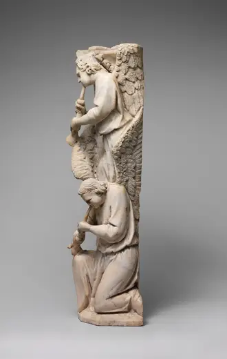 Surface detail: Pilaster of Angels Sounding Trumpets from the Parapet of a Pulpit MET DP169513