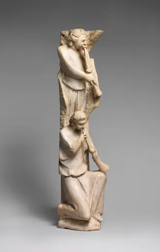 Surface detail: Pilaster of Angels Sounding Trumpets from the Parapet of a Pulpit MET DP169508