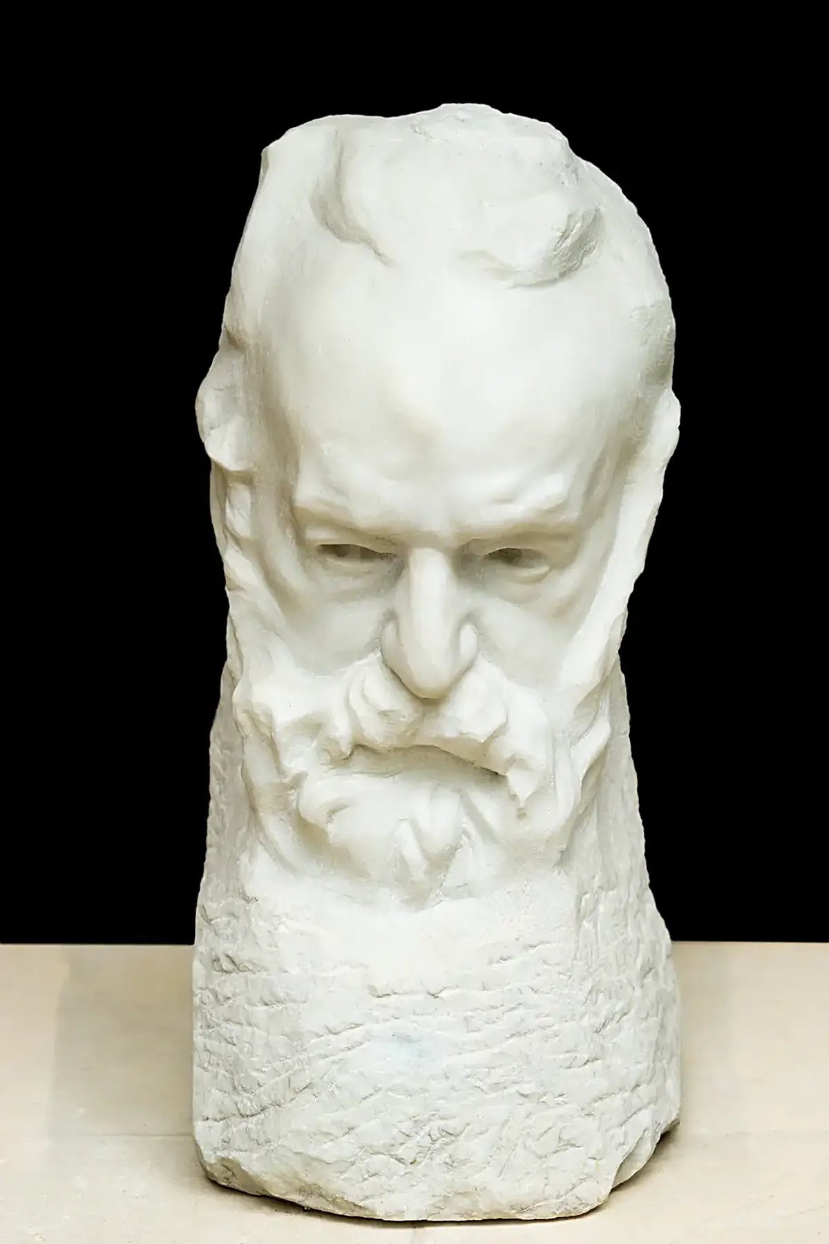 Détail de surface: Victor Hugo buste marbre Musée Rodin S.00464 Paris