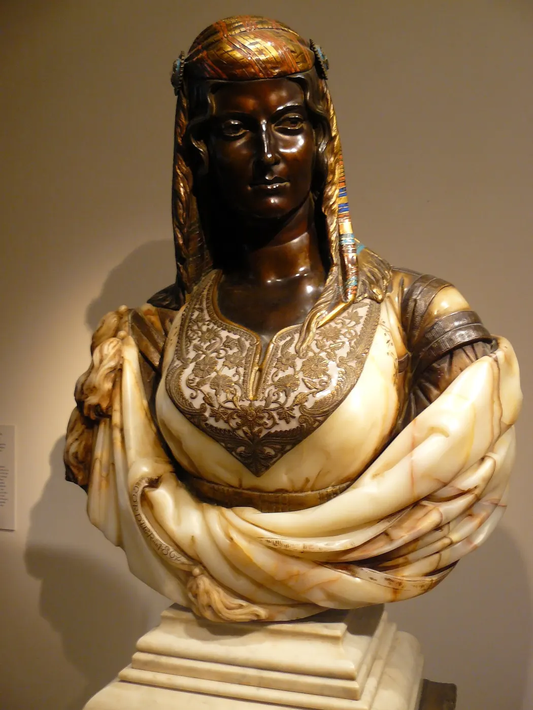 Surface detail: The Jewish Woman of Algiers by Charles Cordier French 1862 Bronze partially gilt with onyx