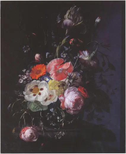 Surface detail: Still Life with Flowers on a Marble Tabletop 1716 Rachel Ruysch