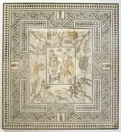 Flooring: Mosaic Floor from Villelaure with Diana and Callisto Surrounded by Hunt Scenes LACMA M.71.