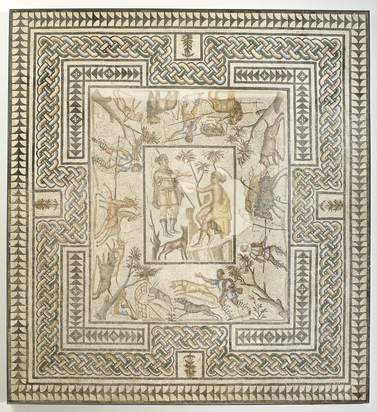 Pavimento: Mosaic Floor from Villelaure with Diana and Callisto Surrounded by Hunt Scenes LACMA M.71.