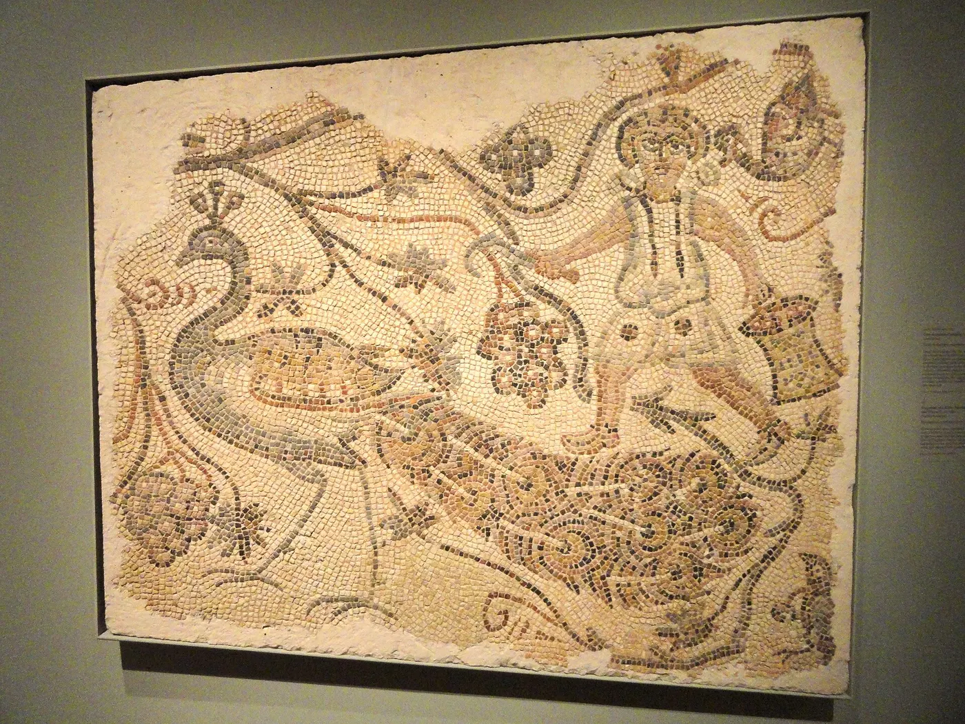 Пол: Fragment of a Floor Mosaic, Grape Harvester and Peacock, 400s AD, Byzantium, northern Syri