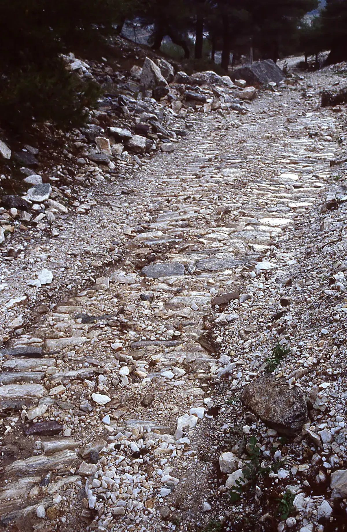 Quarry view: Penteli, Spilia marble quarry - ancient road (1990) 02