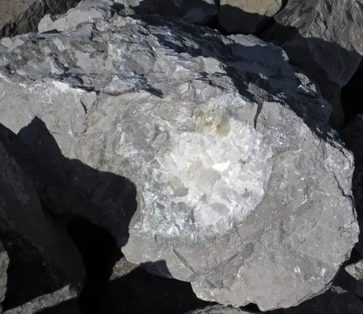 Вид карьера: Caclite in limestone (Dundee Limestone, Middle Devonian; Auglaize Quarry, near Junction, O