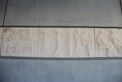 Slab surface: Athens Acropolis Museum Marble Parthenon Frieze Cast Copy with Fragment (28406720276)