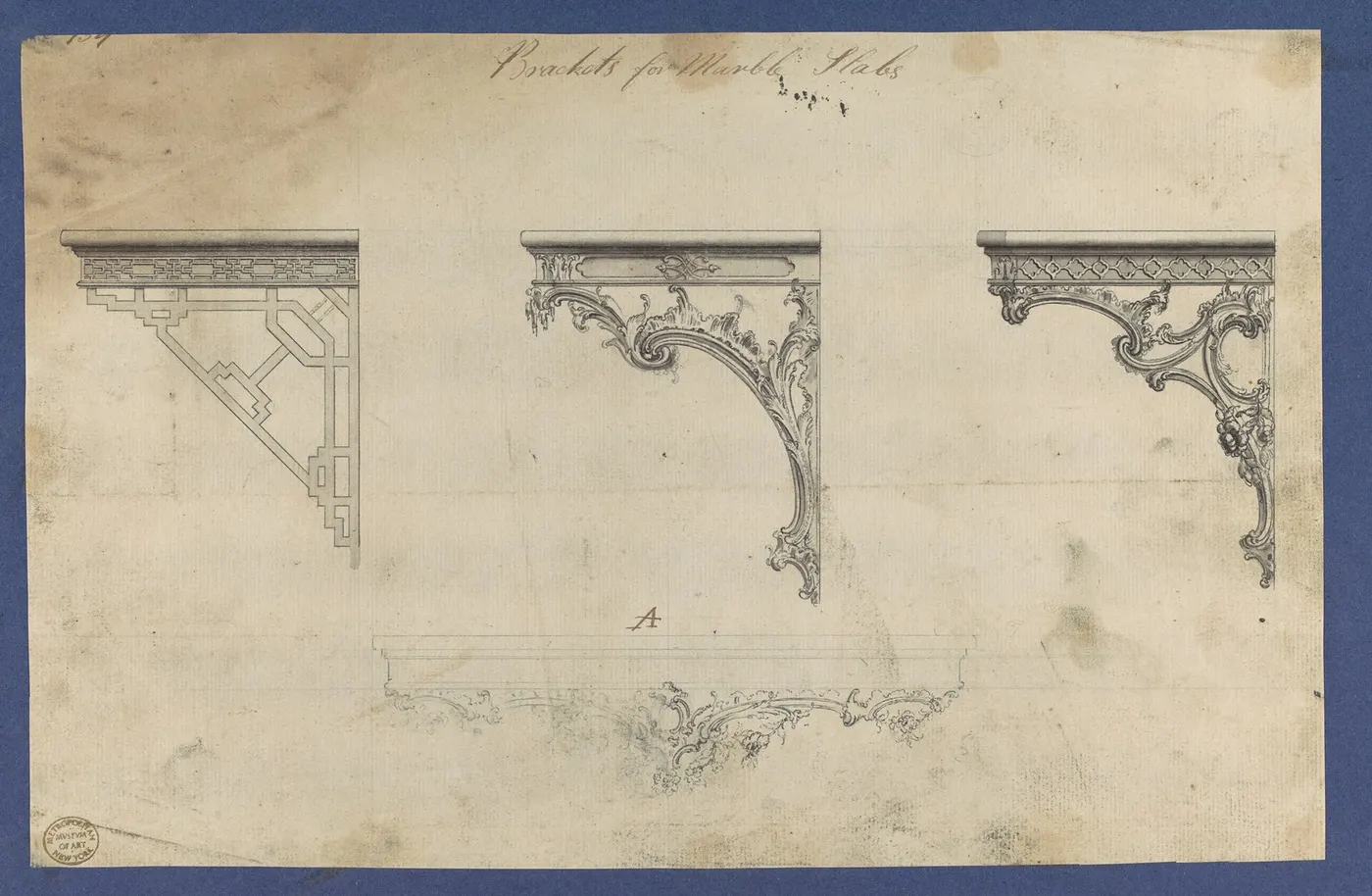 Superficie de losa: Brackets for Marble Slabs, in Chippendale Drawings, Vol. I MET DP104204