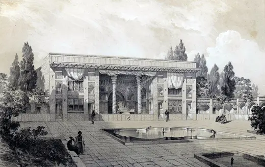 Slab surface: Exterior view of the marble throne by Eugène Flandin