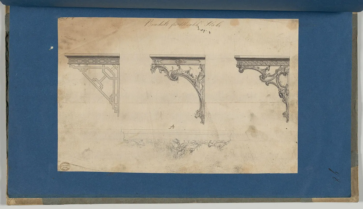 Поверхность плиты: Brackets for Marble Slabs, in Chippendale Drawings, Vol. I MET DP-14278-082
