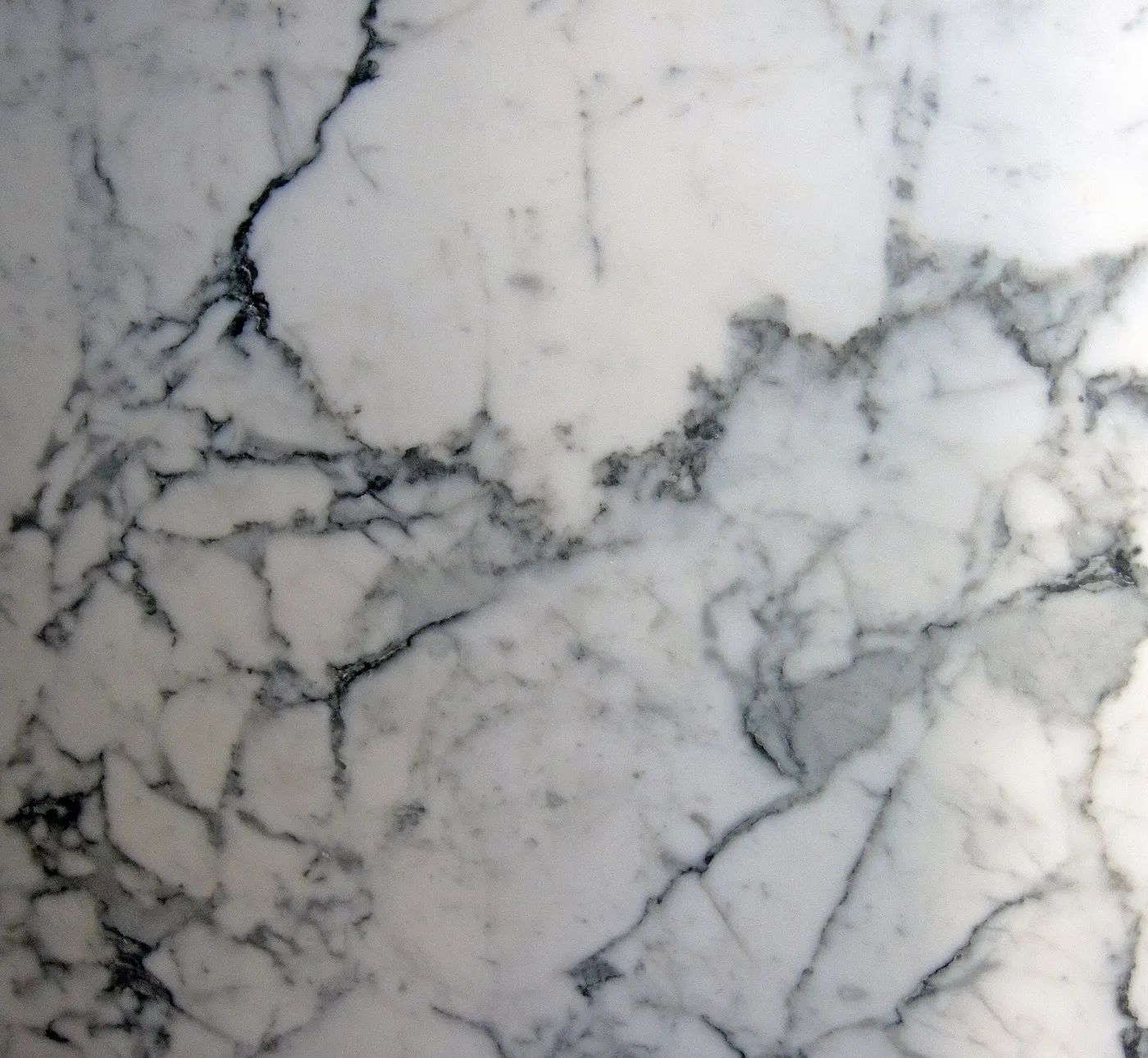 Slab surface: Statuarietto White Marble (Apuan Marble Formation, Tertiary metamorphism of Jurassic limes