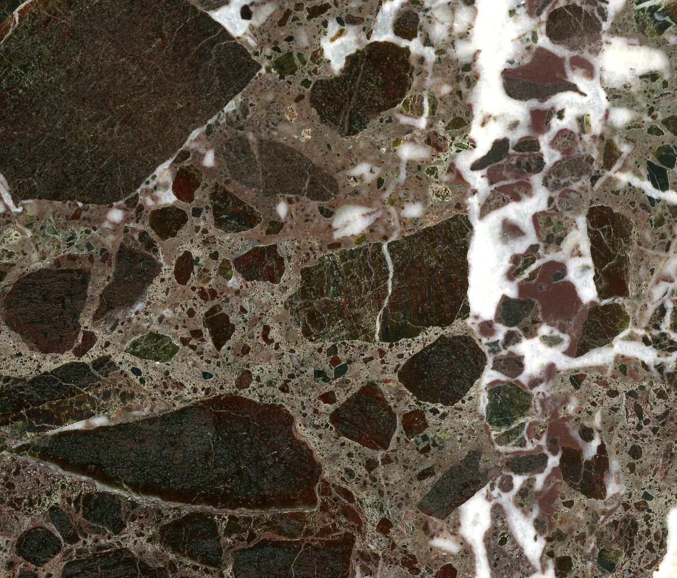 Surface de dalle: Italian Red Antique Marble (tectonic marble breccia; Genoa, Liguria, Italy)