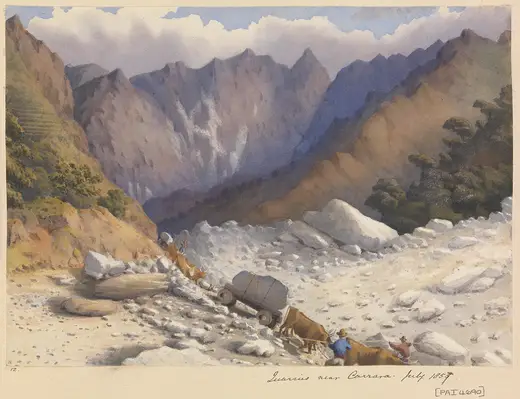 Superficie di lastra: Edward Gennys Fanshawe, Quarries near Carrara, July 1857 (Italy)