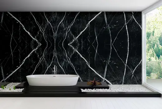 Nero Marquina мрамор, поверхность плиты – Marmi di Carrara – чёрный, слоновая кость (18)