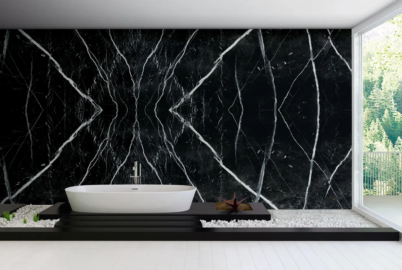 Nero Marquina marmo, superficie di lastra – Marmi di Carrara – nero, avorio (18)